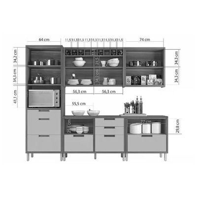 Cozinha Completa Imperatriz 5 Peças (2Aéreos+2Balcões+1Paneleiro) C5P28 Freijo/Off White - Nesher
