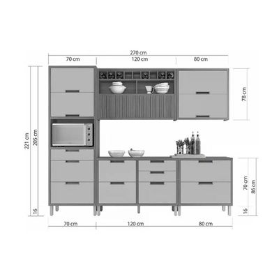 Cozinha Completa Imperatriz 5 Peças (2Aéreos+2Balcões+1Paneleiro) C5P28 Freijo/Off White - Nesher