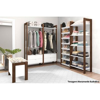 Armário Sapateira Quarto AZ1006 c/ 8 Prateleiras Amêndoa/Branco - Tecno Mobili