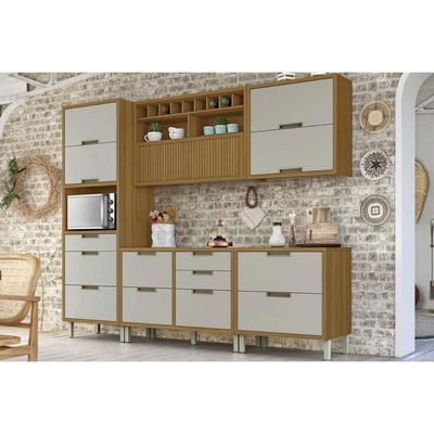 Cozinha Completa Imperatriz 5 Peças (2Aéreos+2Balcões+1Paneleiro) C5P28 Freijo/Off White - Nesher
