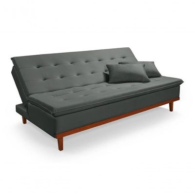 Sofá Cama Reclinável Santorini Veludo Confortável Base De Madeira Cinza 163
