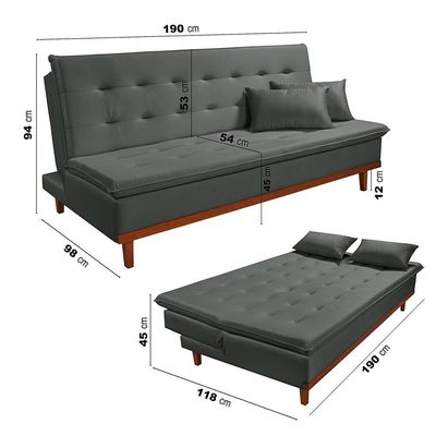 Sofá Cama Reclinável Santorini Veludo Confortável Base De Madeira Cinza 163