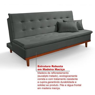 Sofá Cama Reclinável Santorini Veludo Confortável Base De Madeira Cinza 163