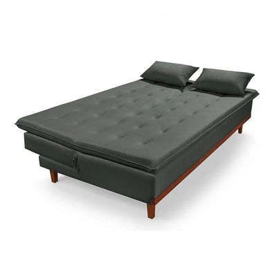 Sofá Cama Reclinável Santorini Veludo Confortável Base De Madeira Cinza 163