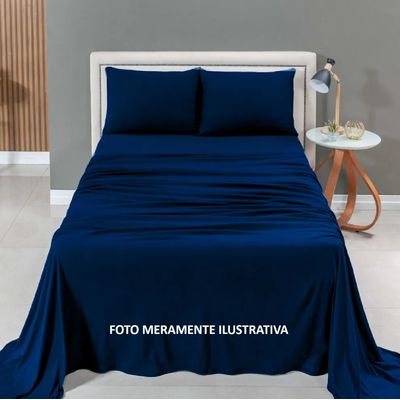 Jogo Cama Queen 4 Pc Poliester Toque de Seda Marinho Jolitex