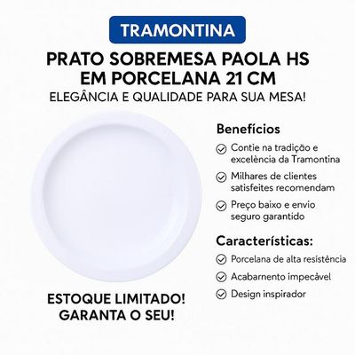 Jogo 2 Pratos Sobremesa Laura Iguaçu Porcelana 21 cm - Tramontina