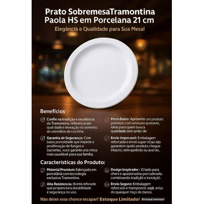 Jogo 2 Pratos Sobremesa Laura Iguaçu Porcelana 21 cm - Tramontina