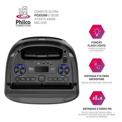 Caixa De Som Amplificada Philco Bluetooth V5.1 600W PCX5200 Bivolt