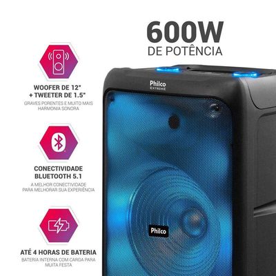 Caixa De Som Amplificada Philco Bluetooth V5.1 600W PCX5200 Bivolt