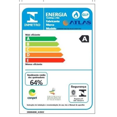 Cooktop a Gás Atlas U Top 4 Bocas Mesa de Vidro Preto