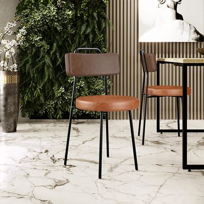 Cadeira Decorativa Estofada Para Sala De Jantar Barcelona L02 Couríssimo Marrom Camel - Lyam