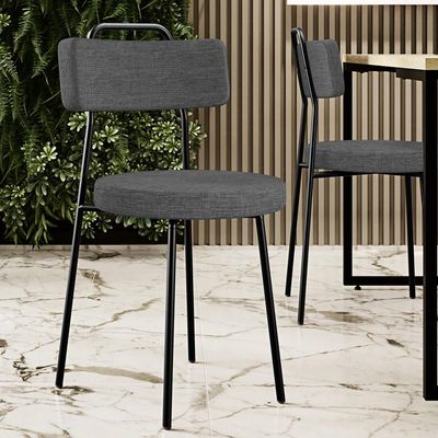 Cadeira Decorativa Estofada Para Sala De Jantar Barcelona L02 Linho Cinza Escuro - Lyam Decor