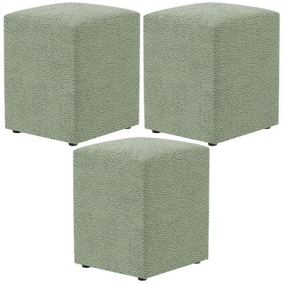 Kit 03 Puffs Quadrado Decorativo Sala De Estar L02 Bouclê Oliva - Lyam Decor
