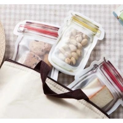 Kit 3 Saco Plástico Alimentos Reutilizável Porta Alimentos Grãos Legumes Temperos Com Lacre Zip