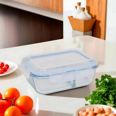 Pote Retangular Hermético Com Divisória Vidro 1040ml