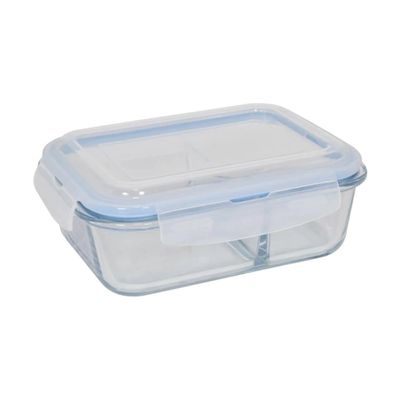 Pote Retangular Hermético Com Divisória Vidro 1040ml