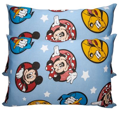 Par de Fronha KazzaVip Malha 100% Algodão Disney Estampada Mickey e Sua Turma 48cmx68cm Azul
