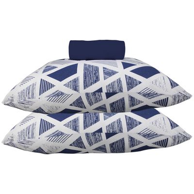 Jogo de Cama KazzaVip Casal Malha Mista 70% Algodão e 30% Poliéster Pipa 3 Peças Azul Profundo