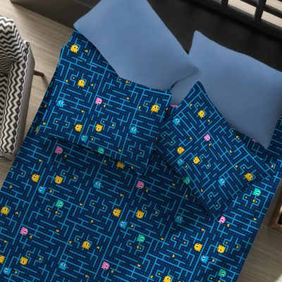 Jogo de Cama Casal KazzaVip Malha Misto 70% Algodão e 30% Poliéster Estampado PacPac 3 Pçs com Elástico Azul