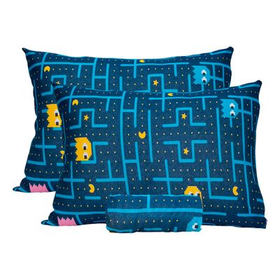 Jogo de Cama Casal KazzaVip Malha Misto 70% Algodão e 30% Poliéster Estampado PacPac 3 Pçs com Elástico Azul