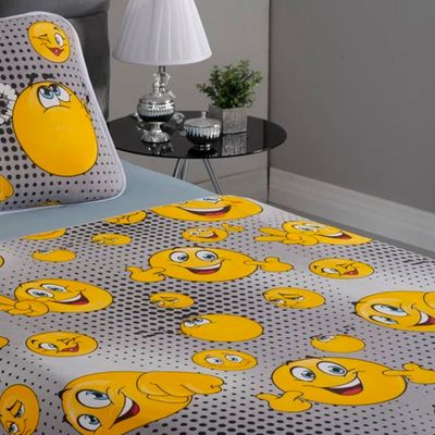 Jogo de Cama KazzaVip Casal Malha Estampado 100% Algodão Smile 4 peças Kids Cinza