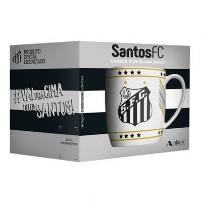 Caneca Urban Porcelana Allmix Brasao Santos 360 ML Licenciada Branco
