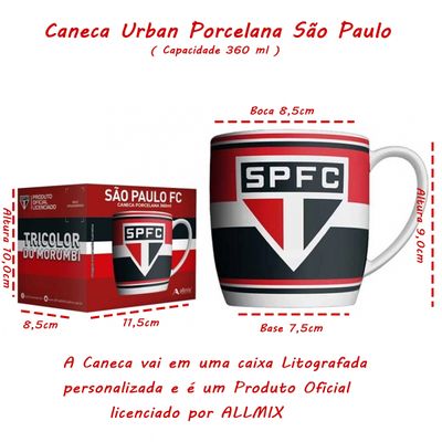 Caneca Urban Porcelana Allmix Brasao Sao Paulo 360 ML Licenciada Branco