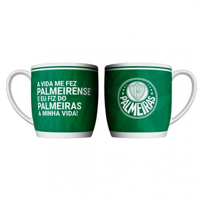 Caneca Urban Porcelana Allmix Brasao Palmeiras 360 ML Licenciada Branco
