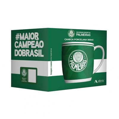 Caneca Urban Porcelana Allmix Brasao Palmeiras 360 ML Licenciada Branco