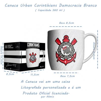 Caneca Urban Porcelana Allmix Corinthians Democracia Branco 360 ML Licenciada Branco