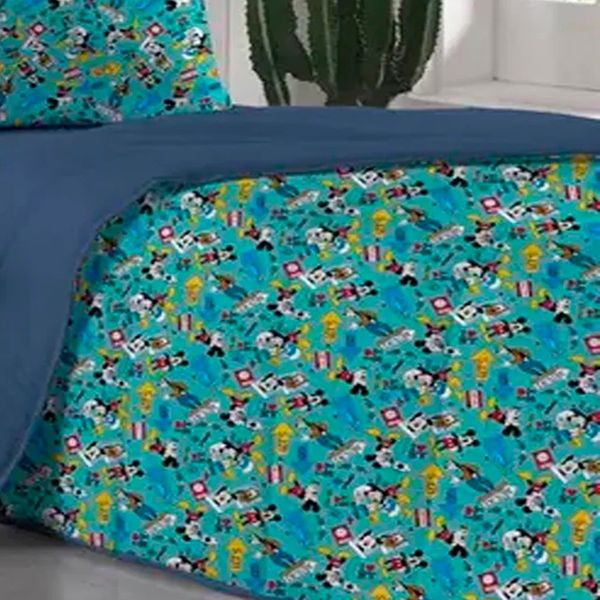 Edredom Portallar Casal Malha Mista 70% Algodão e 30% Poliéster Disney Mickey Love Ny 2,00mx220m Azul