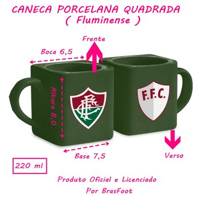 Caneca Porcelana Quadrada BrasFoot Fluminense 220 ML Licenciada Verde