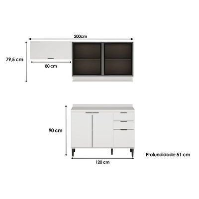 Cozinha Completa Alpha 3 Peças (2Aéreos+1Balcão) C3P33 Branco - Carraro