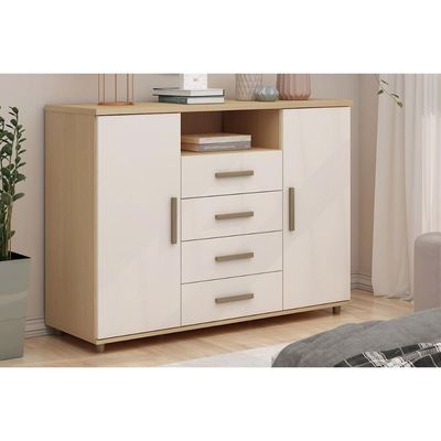 Cômoda de Quarto Berlim c/ 2 Portas 1 Nicho e 4 Gavetas Freijo/White Laca - Genialflex