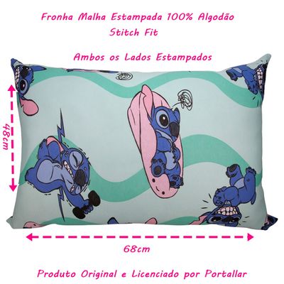 Fronha Avulsa KazzaVip Malha 100% Algodão Disney Estampada Stitch Fit 48cmx68cm Verde