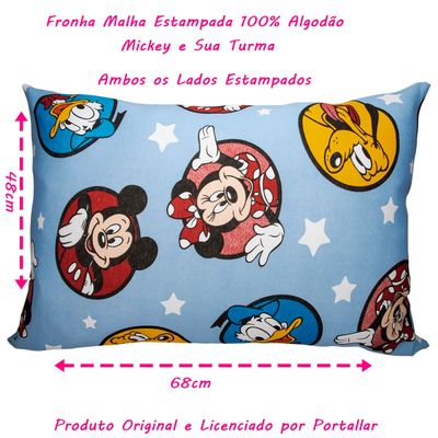 Par de Fronha KazzaVip Malha 100% Algodão Disney Estampada Mickey e Sua Turma 48cmx68cm Azul