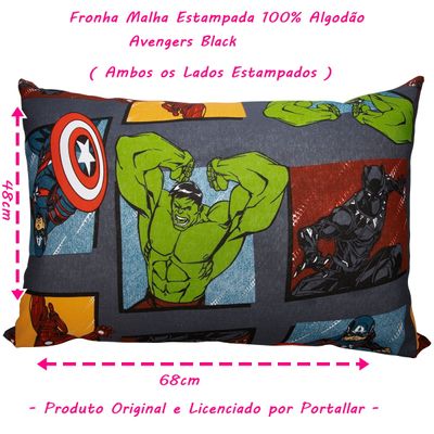 Fronha Avulsa KazzaVip Malha 100% Algodão Disney Estampada Avengers Black 48cmx68cm Cinza