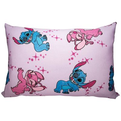 Fronha Avulsa KazzaVip Malha 100% Algodão Disney Estampada Stitch e Angel Love 48cmx68cm Rosa