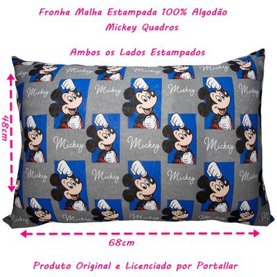 Fronha Avulsa KazzaVip Malha 100% Algodão Disney Estampada Mickey Quadros 48cmx68cm Cinza