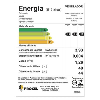 Ventilador Britânia Tecnologia Maxx Force 150W BVT404 220V
