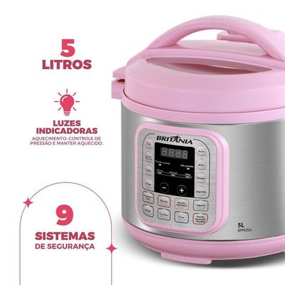 Panela de Pressão Rosa Britânia 5L Digital 11 Funções BPPE05 110V