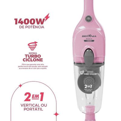 Aspirador de Pó Rosa Vertical Britânia 2 em 1 1400W BASE30 110V