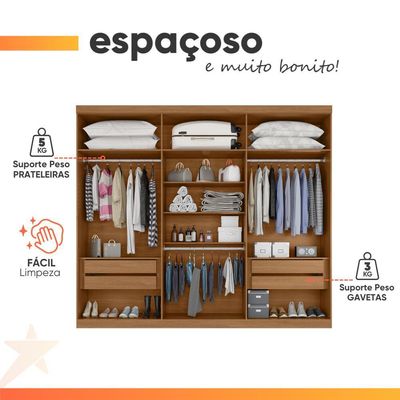 Guarda Roupas Casal 6 Portas 4 Gavetas Alvorada Madeirado/off White