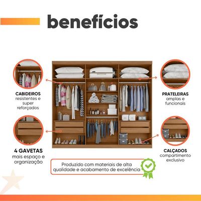 Guarda Roupas Casal 6 Portas 4 Gavetas Alvorada Madeirado/off White