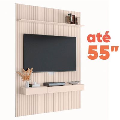 Painel Para Tv Até 55 Polegadas 1,35x2,40m Ripado Com Nicho Arbo Off White Edn