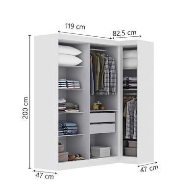 Quarto Modulado De Canto Madrid Com 5 Portas E 2 Gavetas Maxel