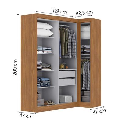 Quarto Modulado De Canto Madrid Com 5 Portas E 2 Gavetas Maxel