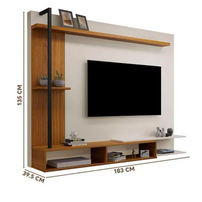 Painel Onix Para Tv Até 65 Polegadas Com Nicho E Prateleira -Carvalho New/off Whi -Cor:Bege