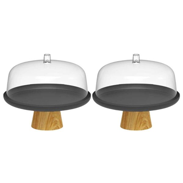 Conjunto 2 Boleiras Porta Bolos Tortas 25cm com Tampa e Pé Bailarina Ou Lume Preto