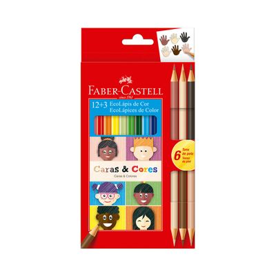 Lápis de Cor Faber-Castell Caras & Cores 12 Cores e 6 Tons de Pele UNICA